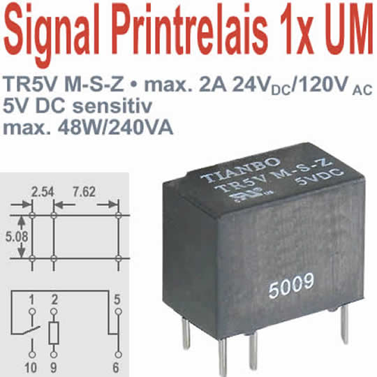 TIANBO Miniatur Relais TR5V M-S-Z 5VDC 125VAC/24VDC 2A Spule 5VDC ...